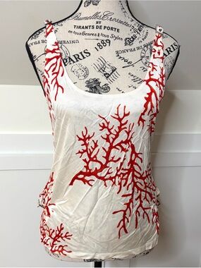 NWT RED Valentino Coral Print Tank Top Rhinestone Strap Buckles Sz 12